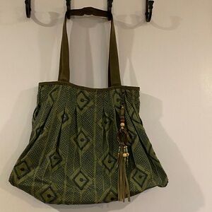 Olive Green Patterned Boho Style Bag
